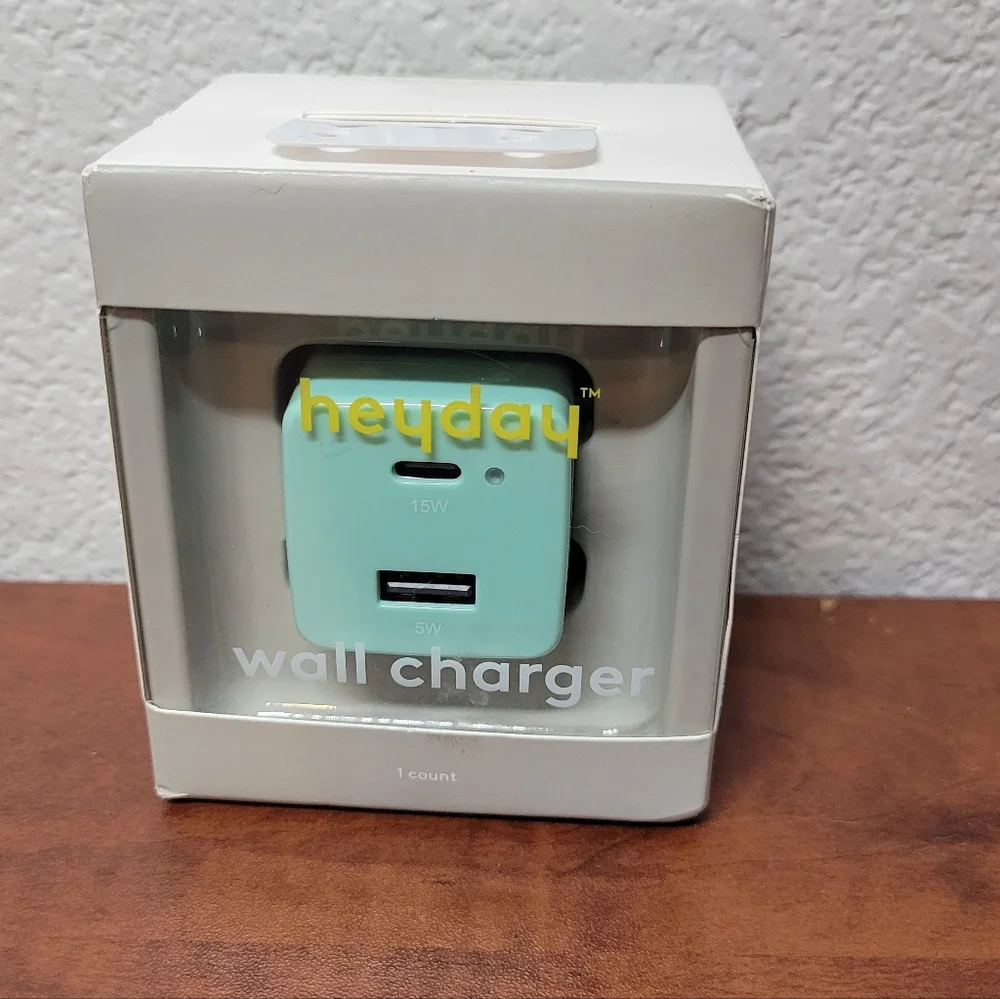 Heyday Aqua Dual USB Wall Charger NIB